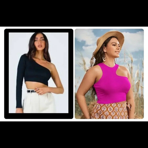 Set of 2 Cutout Shoulder Crop Tops‎ - Picture 1 of 16